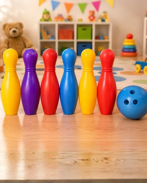Renkli Çocuk Bowling Oyunu 6 Kukalı Eğitici Eğlence Seti ürün görseli 1