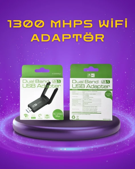 Yüksek Hızlı 1200 Mbps Çift Bant USB WiFi Adaptör – Güçlü Sinyal, Geniş Uyumluluk ürün görseli 1