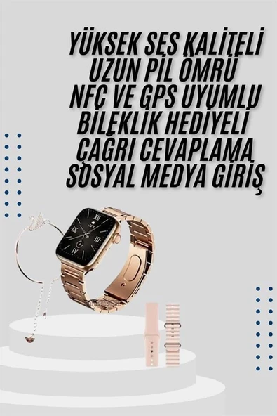 Akıllı Saat 3 Kordonlu Ve Aksesuarlı Bayanlar Için Şık Rose renk ürün görseli 1