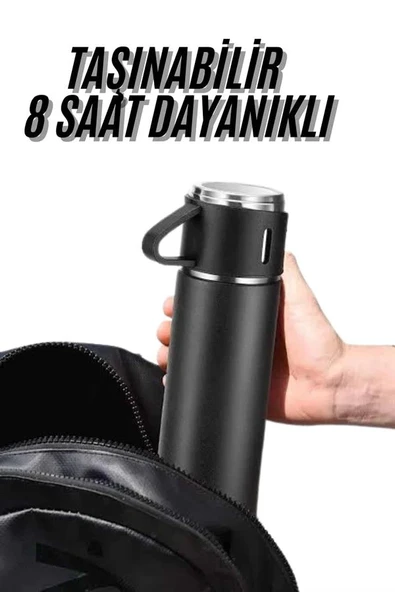 Termos Seti 3'lü Bardak Seti Isı Dayanıklı Siyah Paslanmaz Çelik Vakumlu ürün görseli 1