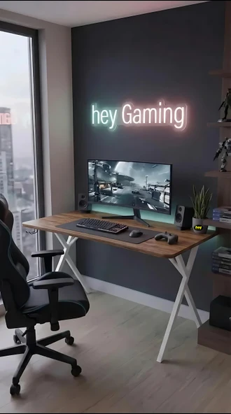 Hey Gaming Profesyonel Oyuncu Masası Ceviz 120 Cm Beyaz Ayak ürün görseli 1