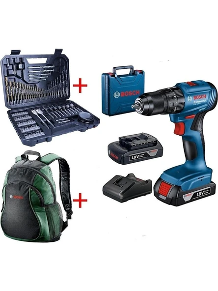 Bosch Gsb 185-lı 2ah 18v Çift Akülü Darbeli Kömürsüz Delme Vidalama-v-line103+sırtçantası ürün görseli 1
