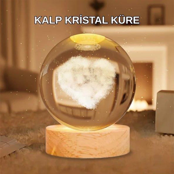 Ahşap Standlı Kalp Motifli Işıklı Cam Küre Hediye Seçeneği ürün görseli 1