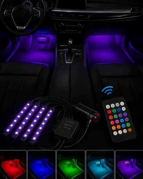 RGB Araç İçi Şerit LED Seti Müzik Kontrollü Ambiyans Aydınlatma ürün görseli 1