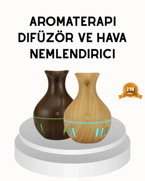 Ahşap Desenli 130 ml Aromaterapi Difüzör Sessiz ve USB Bağlantılı ürün görseli 1