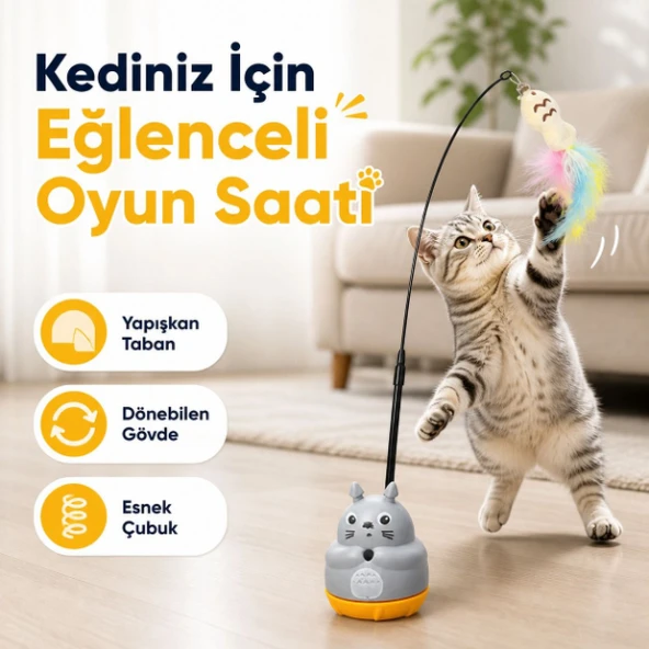 Kedi Şekilli Dönen Peluş Balıklı Olta Oyuncağı - Resim 2