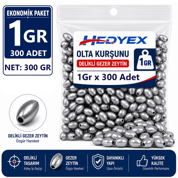 Hedyex 1 Gr 300 Adet (300 Gr) Olta Kurşunu Delikli Gezer Zeytin ürün görseli 1