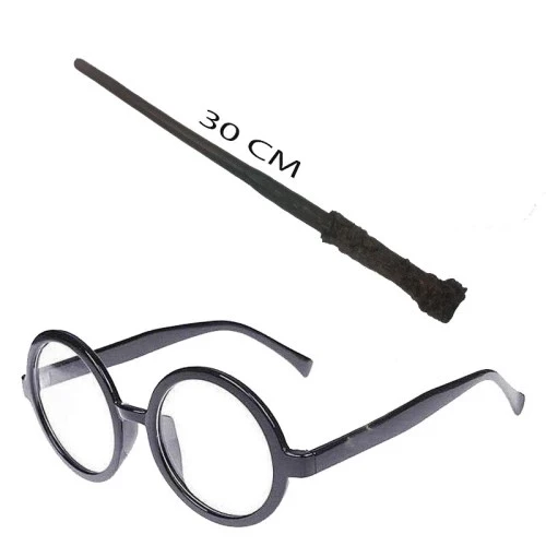 Harry Potter Asası ve Siyah Çerçeveli Gözlük Seti ürün görseli 1