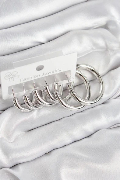 Pirinç Halka Model Gümüş Renk Kadın Set Küpe TJ-BKP11056 ürün görseli 1