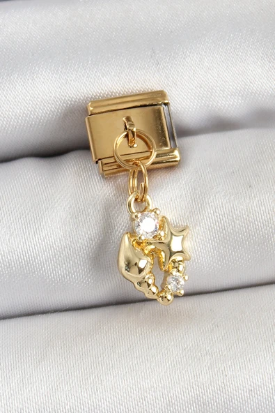 316L Çelik Sallantılı Zirkon Taşlı Deniz Kabuğu Ve Yıldız Model Gold Renk Nomination Charm ürün görseli 1