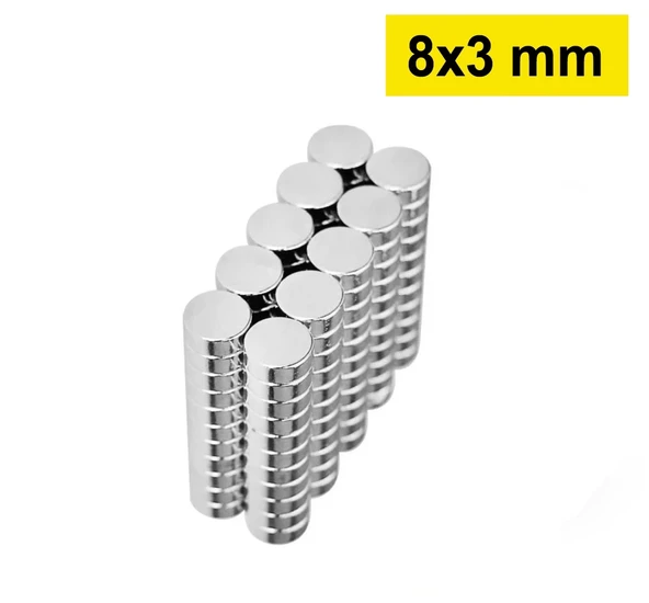 10 Adet 8x3mm Yuvarlak Neodyum Mıknatıs Güçlü Nikel Kaplamalı Kaliteli Dayanıklı Magnet ürün görseli 1