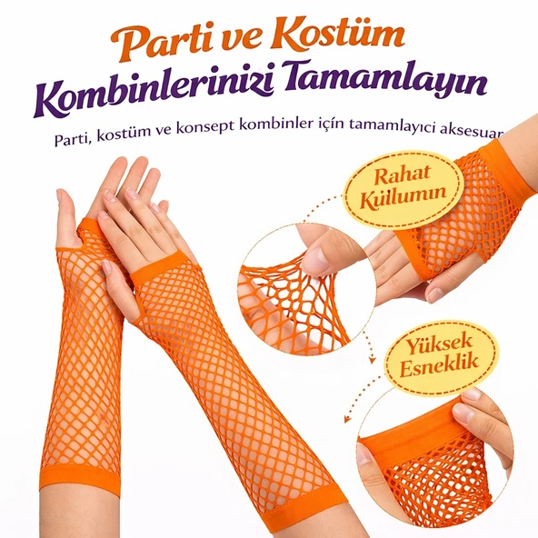 Retro Turuncu File Parmaksız Eldiven 26 cm - Resim 2