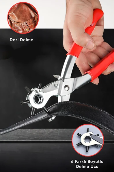 6 Başlıklı Döner Kemer Delme Aleti Metal Delik Açıcı Pense, Deri Kanvas Kemer Delme Makinesi ürün görseli 1