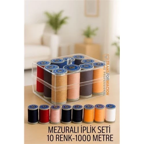 Dikiş İpliği Seti - 10 Renk 1000 Mt Kutulu Mezuralı Dikiş Seti ürün görseli 1