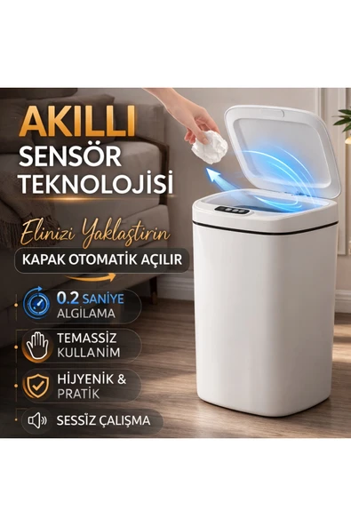 Sensörlü Çöp Kovası Otomatik Kapak Temassız ürün görseli 1