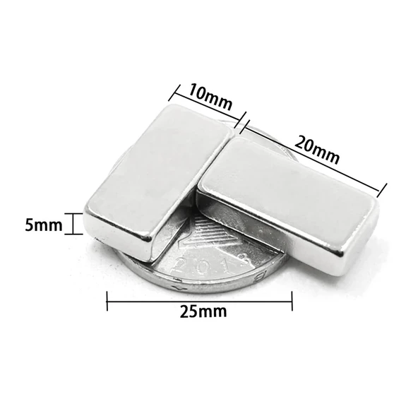 2 Adet 20x10x5 mm Neodyum Magnet N35 Güçlü Mıknatıs Köşeli ve Dayanıklı Nikel Kaplama ürün görseli 1