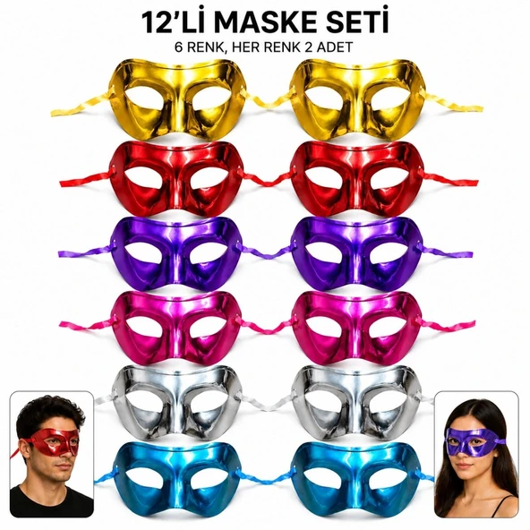 1239li Metalik Venedik Parti Maskesi Seti - 6 Renk Karışık ürün görseli 1