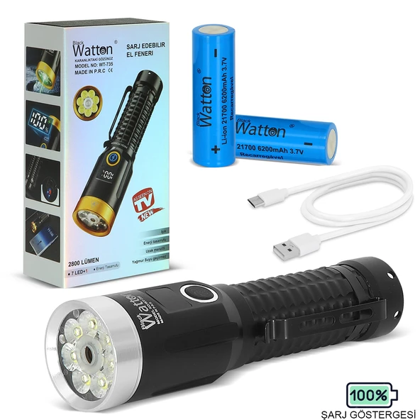 2800 Lümen Özel Seri LED Çalışma Lambası - Yeşil Lazer Özellikli, Mıknatıslı, USB Şarjlı El Feneri WT-735 ürün görseli 1