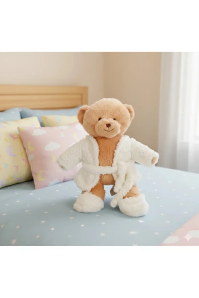 Sevimli Pijamalı Terlikli Peluş Ayı 40 cm ürün görseli 1