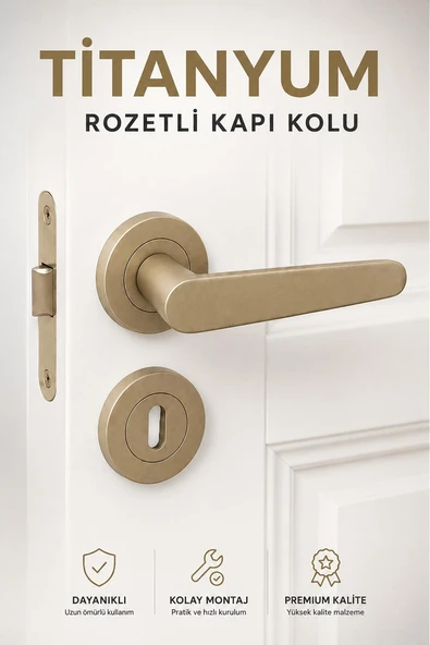 Rozetli Kapı Kolu Oda Kapıları İçin Modern Tasarım 1 Takım Titanyum Renk Kapı Kolu ürün görseli 1