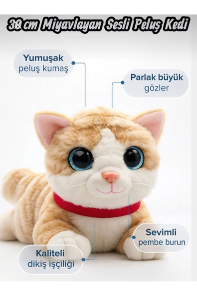 Sevimli Kedi Peluş Yavru Kedi Sesli Miyavlayan Peluş Kedi Uyku Arkadaşı 30 cm ürün görseli 1