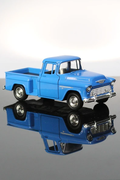 1955 Chevrolet Stepside Mavi Kamyonet Çek Bırak Metal Model Oyuncak Araba 12 Cm ürün görseli 1