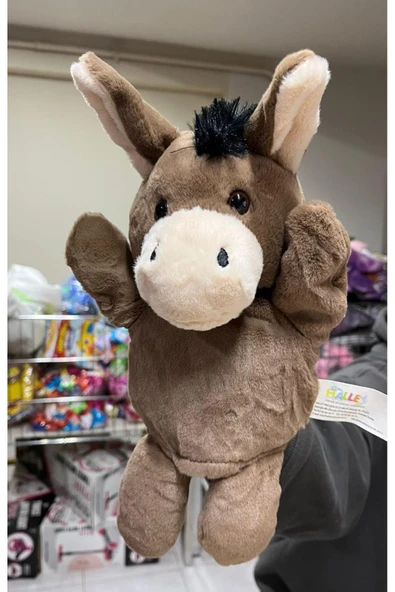 Peluş 25 cm El Kuklası Kahverengi Eşek Kukla ürün görseli 1