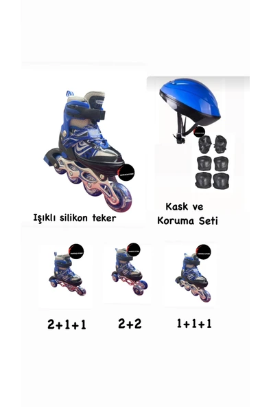 Işıklı Çocuk Pateni Ayarlanılabilir Silikon Tekerli Frenli Metal Gövdeli Paten ve Kask Dizlik Set ürün görseli 1