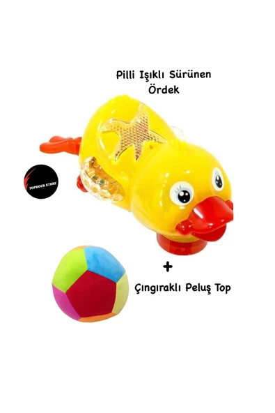Eğlenceli Pilli Işıklı Sürünen Ördek ve Çıngıraklı Top ürün görseli 1