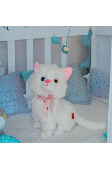 Peluş Sesli Beyaz Miyavlayan Van Kedisi 33 cm Kedi ürün görseli 1