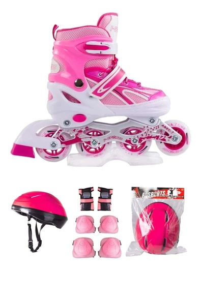 Pembe Çift Sıra Ayarlanabilir Alıştırma Pateni Kask Dizlik Seti 38-41 ürün görseli 1