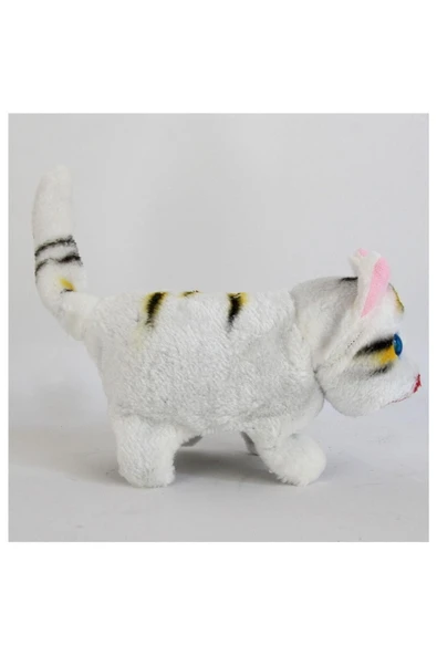 Beyaz Renk Yürüyen Miyavlayan Kedi Işıklı Sesli Hareketli Peluş Kedi ürün görseli 1