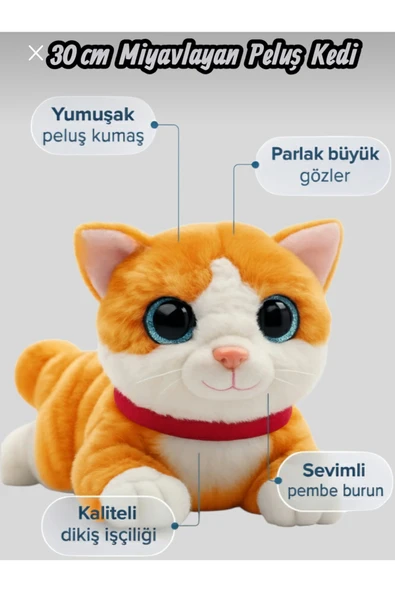Sevimli Kedi Peluş Yavru Kedi Sesli Miyavlayan Peluş Kedi Uyku Arkadaşı 30 cm ürün görseli 1