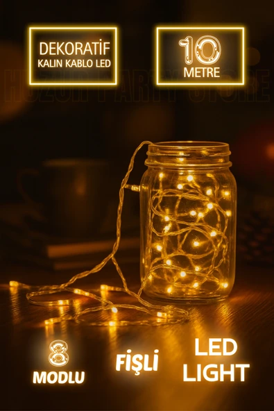 Günışığı Yılbaşı Ağacı Işığı Süsü Led 10 Metre Kablolu Fişli 100 Ledli 8 Modlu Fonksiyonlu Sarı ürün görseli 1