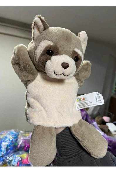 Peluş 25 cm El Kuklası Kahverengi Rakun Kukla ürün görseli 1