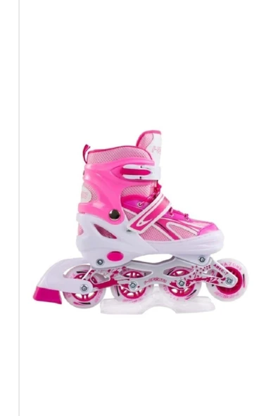 Pembe Ayarlabilir 2+2 Işıklı Metal Alıştırma Pateni Çantalı ürün görseli 1