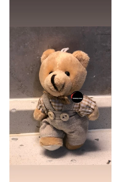 Sevimli Elbiseli Tulumlu Ayıcık Peluş Oyuncak Anahtarlık Uyku Arkadaşı Hediyelik 12 CM ürün görseli 1
