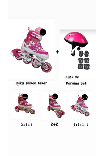 Işıklı Çocuk Pateni Ayarlanılabilir Silikon Tekerli Frenli Metal Gövdeli Paten Ve Kask Dizlik Set ürün görseli 1