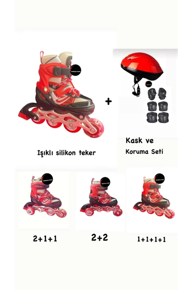 Işıklı Çocuk Pateni Ayarlanılabilir Silikon Tekerli Frenli Metal Gövdeli Paten Ve Kask Dizlik Set ürün görseli 1