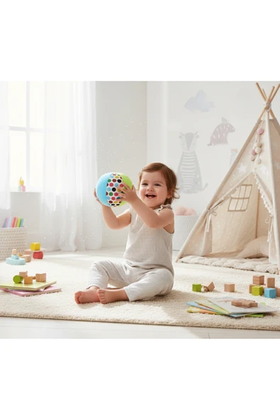 Çıngıraklı Peluş Top Oyuncak Çıngıraklı Pelüş Bebek Çocuk Topu Yumuşacık Renkli Pelüş Top ürün görseli 1