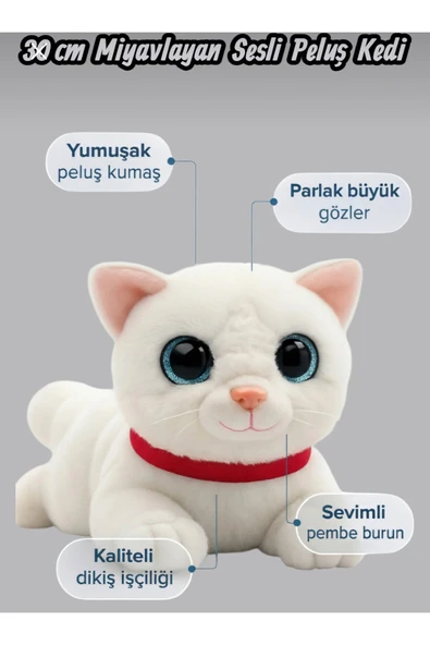 Sevimli Kedi Peluş Yavru Kedi Sesli Miyavlayan Peluş Kedi Uyku Arkadaşı 30 cm ürün görseli 1