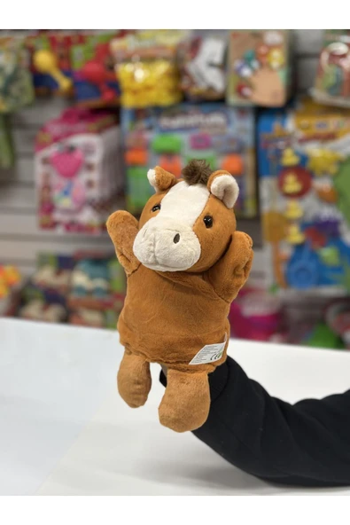 Peluş 25 cm El Kuklası Kahverengi At Kukla ürün görseli 1