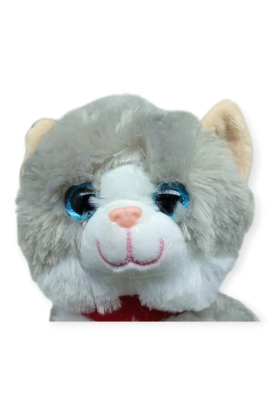 Sesli Peluş Kedi 25 cm - Gri - Resim 2