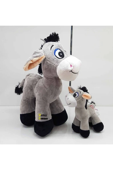 Oyuncak Peluş Yavrulu İkili 28 cm Eşek 15 cm ürün görseli 1