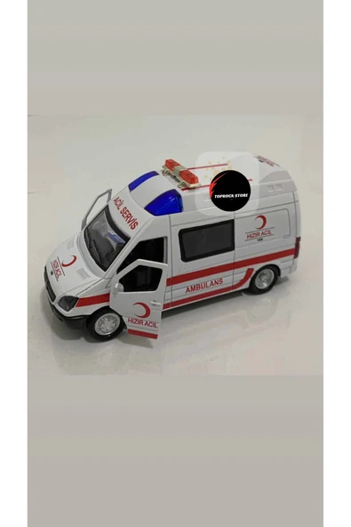 Metal Ambulans Oyuncak Işıklı Sesli İlk Yardım Aracı Ekip Otosu ürün görseli 1