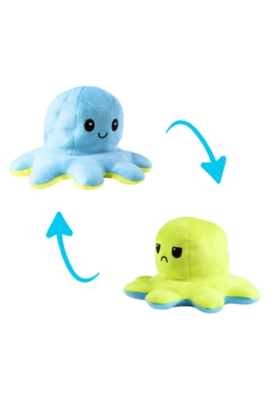 Çift Taraflı Üzgün-Mutlu Peluş Ahtapot (Sarı-Mavi) 30 cm ürün görseli 1