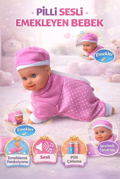 Pilli Sesli Müzikli Emekleyen Bebek 10 Cm - Sesli Pilli Yerde Giden Bebek Müzikli ürün görseli 1