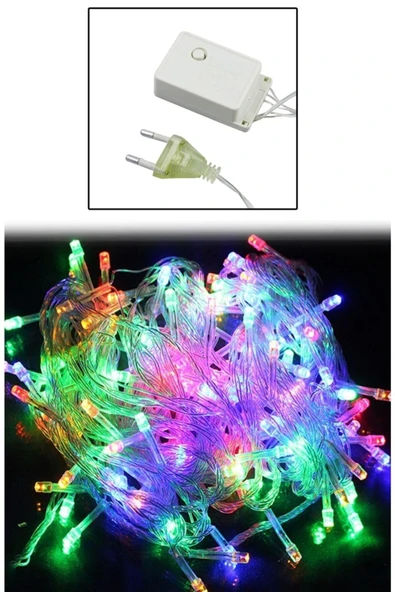Renkli Işık Zinciri 10 Metre 100 Ledli 8 Fonksiyonlu Fişli Rgb Led Lamba ürün görseli 1