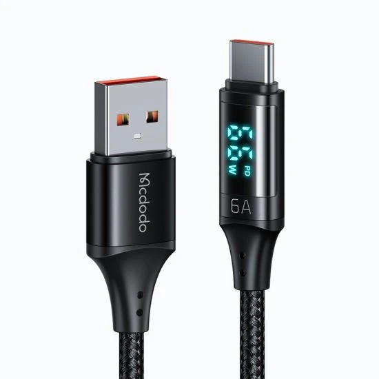 Mcdodo CA-1080 TypeC 6A Dijital Ekranlı Süper Hızlı Data Şarj Kablo 1.2m-Siyah ürün görseli 1