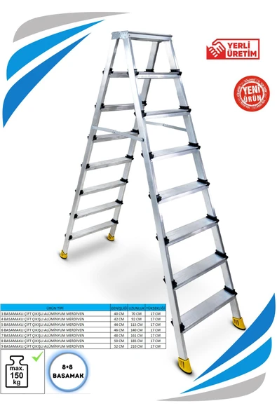 Sözbir Merdiven  8+8 GOLD ALÜMİNYUM ÇİFT ÇIKIŞLI MERDİVEN ürün görseli 1